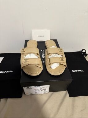 Chanel Lambskin beige mules size 39EU
